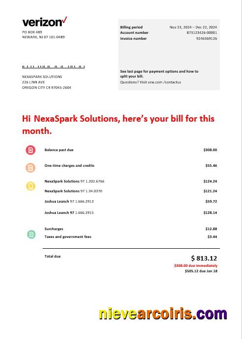 USA Verizon telecommunications business utility bill